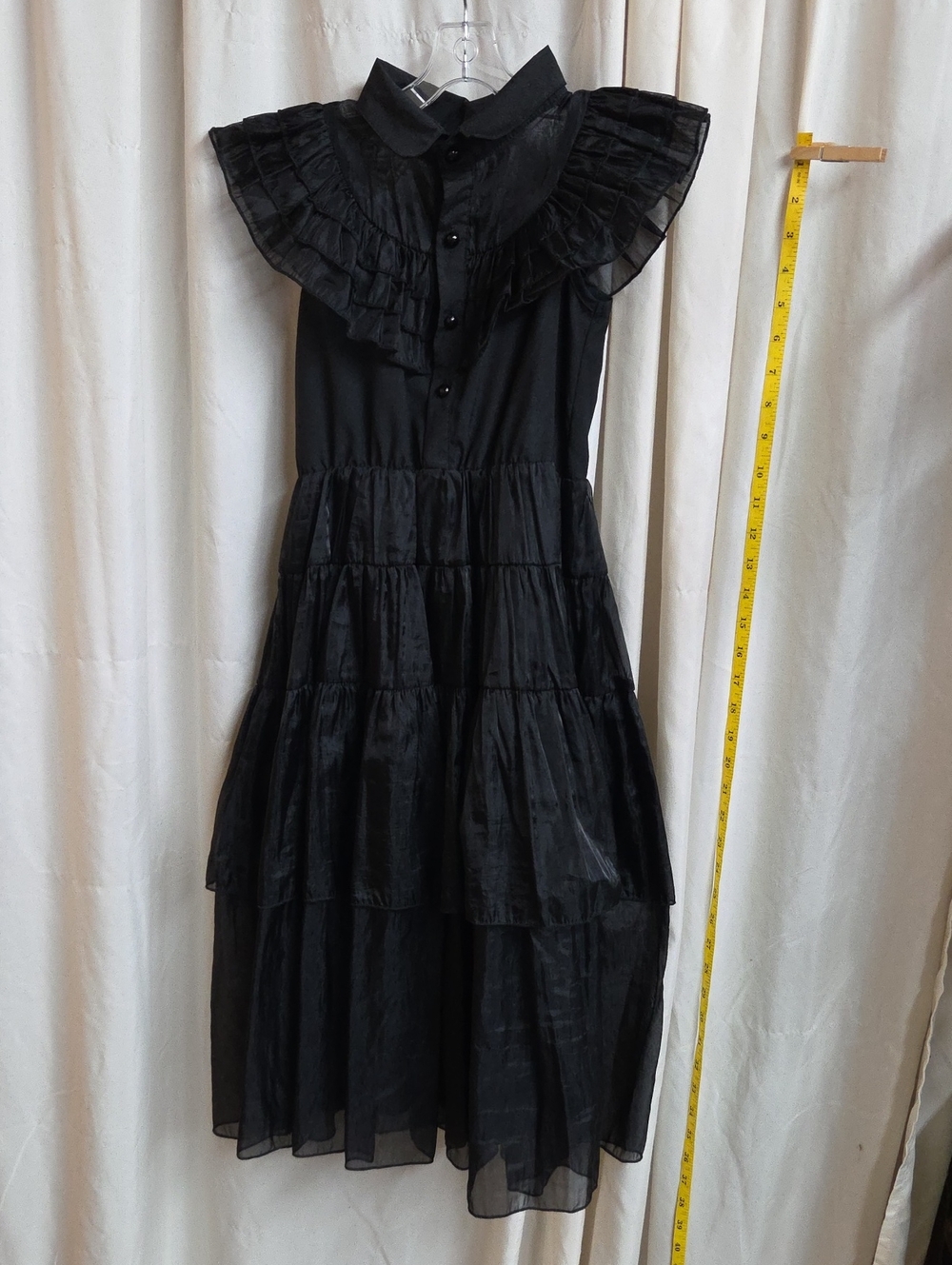Wednesday Adams Ruffle Tiered Dress Girls Sz 8yr. Black Organza Gothic Party